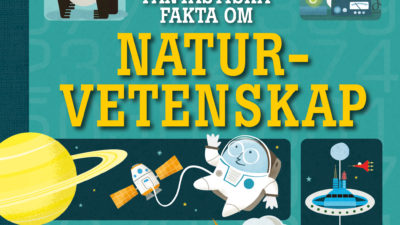 En bild på bokens framsida. Framsidan är fylld av bilder på apor, planeter, bläckfiskar, experiment och mycket mer.