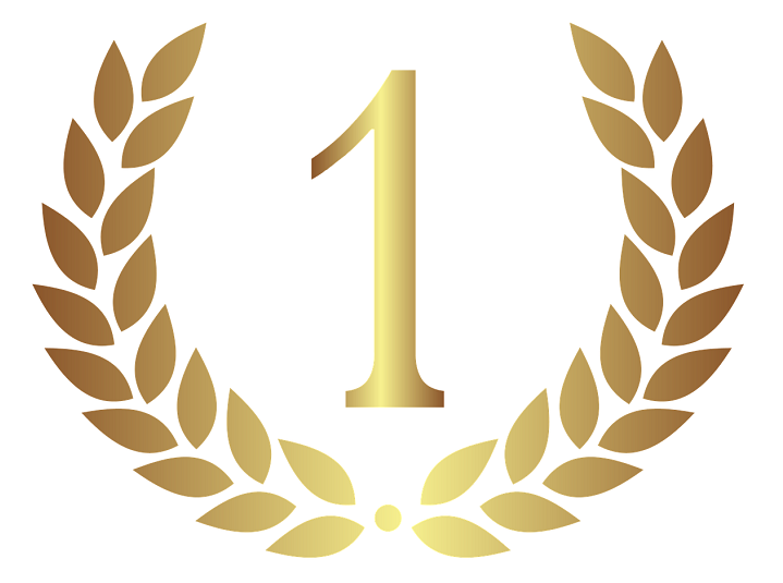 En guldiga etta. Runt ettan är det två grenar med guldiga blad som formar en halvcirkel.