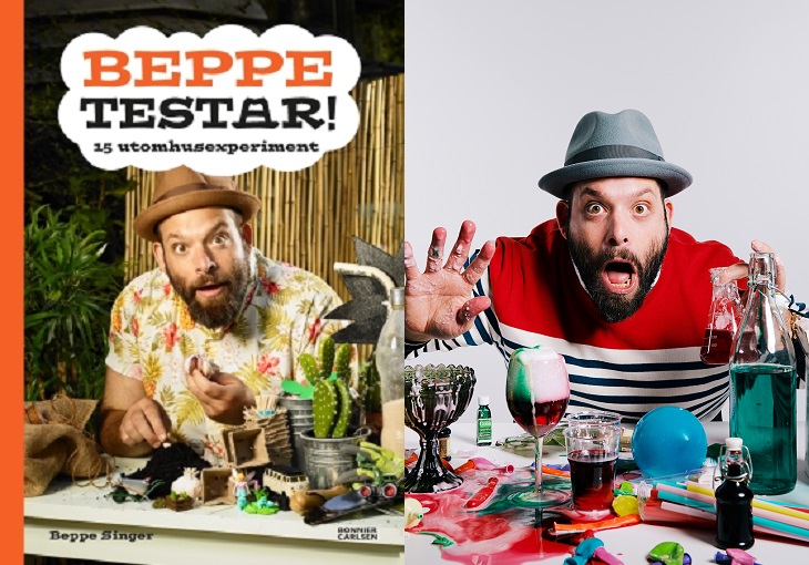 Bilden består av två bilder. En är en bild på bokens omslag. Där står Beppe bakom en bänk och gräver. Runt honom står massa växter och krukor. På den andra bilden står Beppe också framför ett bord. Men nu är bordet fyllt med experiment och översvämmade glas. Beppe själv tittar in i kameran och gapar stor. Hon har skägg och en hatt på sig.