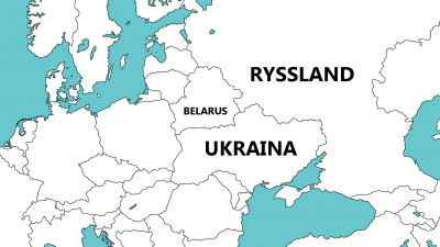Karta över Ukraina, Belarus och Ryssland.